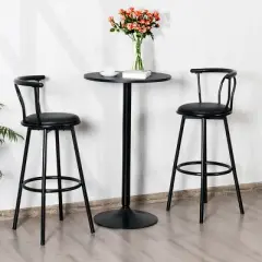 Costway Set of 2 Round Pub Table 24" Bistro Bar Height Cocktail Table w/Metal Base Black