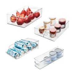 iDESIGN 4pc Recycled Plastic Fridge Organizer Bin Set: Clear Kitchen Storage, Dishwasher-Safe, 14.5" x 12" x 8"