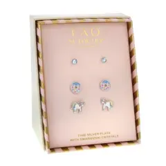 FAO Schwarz Crystal, Donut, Unicorn Stud Earring Set