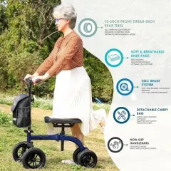 JUJABU All-Terrain Collapsible Knee Walker for Adults with Basket and Dual Brakes, Crutch Alternative for Foot, Leg & Ankle Injuries