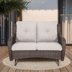POCASSY 52" Wide Outdoor Loveseat, Rocking Glider All Weather Wicker Patio Gliding Loveseat with Deep Seat for Porch Balcony and Backyard