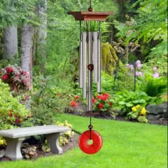 Woodstock Wind Chimes For Outside, Garden D&eacute;cor, Outdoor & Patio D&eacute;cor, Woodstock Red Jasper Chime Silver Wind Chimes