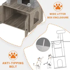 Cat Tree with Litter Box Enclosure, 2-in-1 Modern Cat Tower with Scratching Posts, Multiple Platform and Large Condo, Multilevel Indoor Kitten House