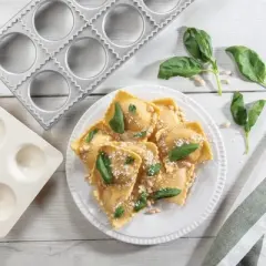 Ravioli Mold with Extra Large 1 3/4 Inch Squares- Authentic Ravioli Tray and Press Makes 10 Italian Raviolis at a Time - Great Gift For Cooks & Chefs