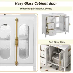 36-inch Bathroom Vanity with Smooth Ceramic Basin, Modern Bathroom Storage Cabinet with 3 Drawers, 2 Soft Close Doors