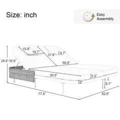 Outdoor Patio Iron Frame Double Daybed Sunbed with 5-Position Adjustable Backrest and Pillows
