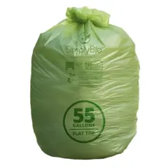 Simply Bio 55 Gallon Compostable Trash Bag with Flat Top, 12 Count