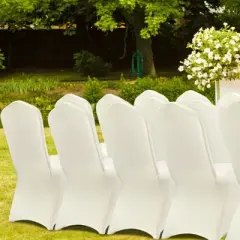 VEVOR Stretch Spandex Folding Chair Covers, Universal Fitted Chair Cover, Removable Washable Protective Slipcovers,for Wedding,  (50PCS Ivory White)
