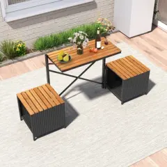 Tangkula Outdoor Convertible Bench 2-in-1 Transforming Picnic Table & Chairs Set w/ Storage