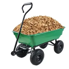 FURNIinspire Wheelbarrows And Lawn Carts Dump Carts With Steel Frame, Yard Utility Dump Wagon Lawn Cart For Soil, Firewood, Green, 43&ldquo;*20"*39"