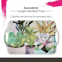 Pimpernel Succulents Large Handled Tray - 18.9" x 11.6" Melamine Serving Tray with Botanical Design - Dishwasher-Safe