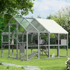 ELJGET Large Catio Outdoor Cat Enclosure, 100" Wooden Catio for Multiple Cats, Outdoor Cat House with 7 Platforms, 2 Resting Boxes, 1 Bridge & 1 Ramp