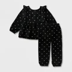 Toddler Girls' 2pc Adaptive Long Sleeve Dressy Top and Bottom Set - Cat & Jack&trade; Black