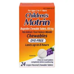 Children's Motrin Dye-Free Pain Reliever and Fever Reducer Ibuprofen (NSAID) ChewableTablets - Grape Flavor - 24ct