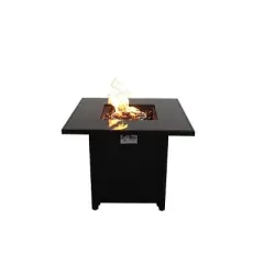 30" Powder-Coated Metal Outdoor Fire Pit Table with Smoked Glass Lid
