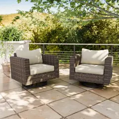 EAGLE PEAK 2 PCS Harbor Haven Wide Wicker Swivel Rocking Chair for Outdoor Patio Cushioned