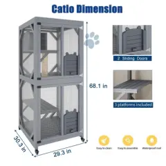 Outdoor Cat Enclosure - 4 Tiers on Wheels with Weatherproof Roof, Platforms, Resting Box, Scratch Post (68'' Window Catios)