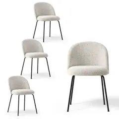 Nano Linen Upholstered Dining Chairs Set of 4,Wider Seat Armless Dining Room Chair with Metal Leg for Kitchen Dining Room Farmhouse-Maison Boucle