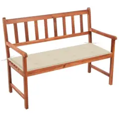 vidaXL Outdoor Patio Bench Wooden Garden Bench with Cushion Solid Wood Acacia - Cream 47.2" x 19.7" x 1.6"