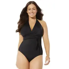 Swimsuits for All Women&rsquo;s Plus Size Faux Wrap Halter One Piece Swimsuit
