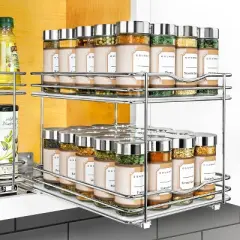 Lynk Professional Slide Out Vertical 8.25" Double Metal Spice Rack Silver: Pull Out Kitchen Storage Organizer, Chrome-Plated