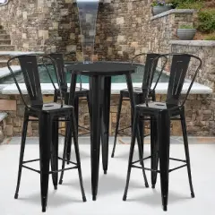 Flash Furniture Commercial Grade 24" Round Metal Indoor-Outdoor Bar Table Set with 4 Cafe Stools