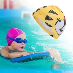 Unique Bargains Kid's Polyester Tigers Pattern Swim Cap Yellow Black 1 Pc