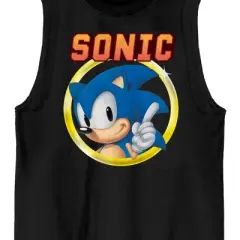 Sonic The Hedgehog Gold Ring Distressed Art Crew Neck Sleeveless Black Men's Tank Top