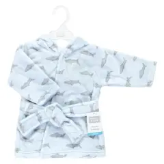 Hudson Baby Infant Boy Plush Animal Face Bathrobe, Blue Shark, 0-9 Months