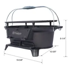 CAVINAS Oval/Rectangular Cast Iron Outdoor Table Grill,Portable Charcoal Griddle with Enamel Coating and Grab Handle for Camping and Parties