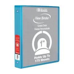 BAZIC Products&reg; 3-Ring View Binder with 2 Pockets, 1", Cyan, Pack of 6