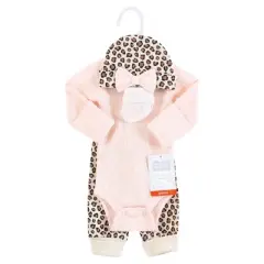 Hudson Baby Girls Thermal Preemie Layette Set 4pc Long Sleeve Outfit, Leopard, Preemie