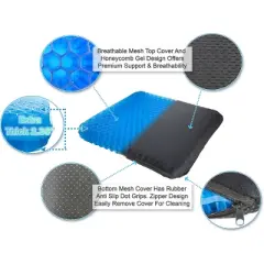 5 Star Super Deals Ergonomic Gel Honeycomb Cushion 2.4" Cooling Comfort with NonSlip Orthopedic Pressure Relief for Sciatica Tailbone BackPain Relief