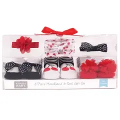 Hudson Baby Infant Girl Headband and Socks Giftset 6pc, Cherry, One Size