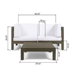 NicBex Modular Sectional Sofa Set, Outdoor Patio Sofa Set, 2-Piece Loveseat with Square Coffee Table, Acacia Wood Outdoor Couch Set