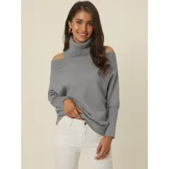 Seta T Women's Cold Shoulder Batwing Long Sleeve Turtleneck Pullover Knit Fall Sweater Tops