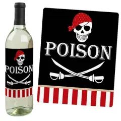Big Dot of Happiness Beware of Pirates - Pirate Birthday Party Decorations for Women and Men - Wine Bottle Label Stickers - Set of 4