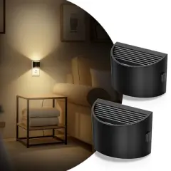 DORESshop 2-Pack 1W Plug-in Half-Curve Wall Sconce Night Lights, Up & Down Light, Warm 3000K, 3-Level Dimming, Black Housing, US Plug