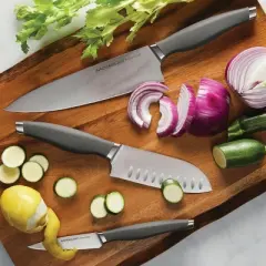 Rachael Ray 3pc Stainless Steel Chef Knife Set Gray: Includes Paring, Chef & Santoku Knives