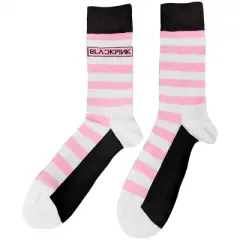 Womens K-Pop BlackPink Stripes and Logo Crew Socks