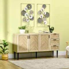 HOMCOM 61.5"L Buffet Cabinet, Rustic Sideboard with Storage Cabinets, Drawers and Adjustable Shelves for Living Room, Dining Room, Kitchen, Oak