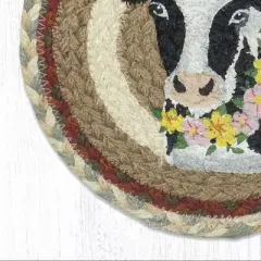 Earth Rugs Black and White Cow Accent &ndash; Eco-Friendly Round Jute Trivet