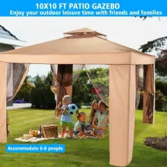 SUGIFT 10 ft. x 10 ft. Gazebo Tent with Mosquito Netting Outdoor Canopy Shelter