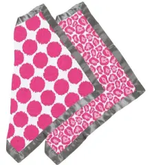 Bacati - Ikat Fuschia/Gray Dots/Leopard Muslin 2 pc Security Blankets