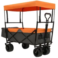 DSVIMOY Collapsible Wagon with Canopy, Wagon Stroller, Foldable Wagon for Camping, and Garden Use, Orange, 45.28"*22.83"*38.78"
