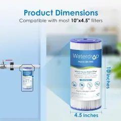 Waterdrop W50PEHD Whole House Water Filter, Replacement for American Plumber, W10-PR, 5 Micron, 10" x 4.5", High Flow Sediment Filters, Pack of 3