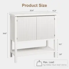 GustoWave Modern Console Table with Storage, White Entryway Cabinet with Wave Pattern Doors and Open Shelf, Wooden Buffet Sideboard Sofa Table