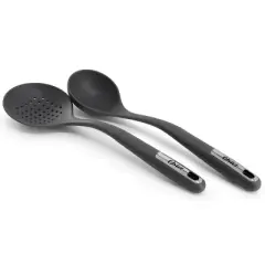 Oster Ridgecrest 2 Piece Silicone Kitchen Tool Skimmer and Ladle Set in Gray