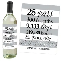 Big Dot of Happiness We Still Do - 25th Wedding Anniversary Decorations for Women and Men - Wine Bottle Label Stickers - Set of 4