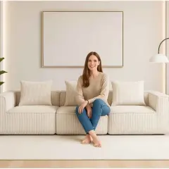 Modular 3-Seater Sofa Couch, Freely Combinable Layout Sofa with Ribbed Texture Design, Corduroy Sofa with Foam-Filled Cushion-Cuddlewood